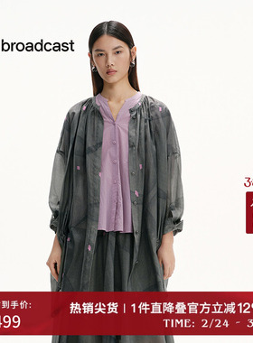 播商场同款印花雪纺宽松长袖衬衫女25新款夏日轻薄上衣BDS2CD2002