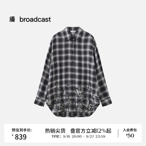 【商场同款】播26春夏宽松格纹衬衫休闲翻领印花衬衣BDT1CD1343