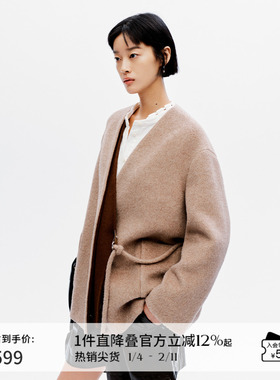 播商场同款慵懒风短款24冬新休闲宽松毛呢外套大衣女BDR4AD3709