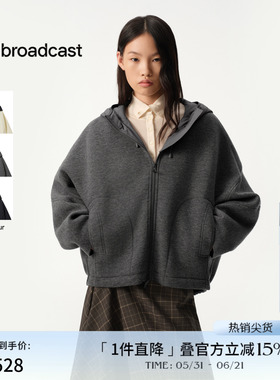 播商场同款灰色拉链毛呢外套女秋冬新款短款上衣BDS4AD3124