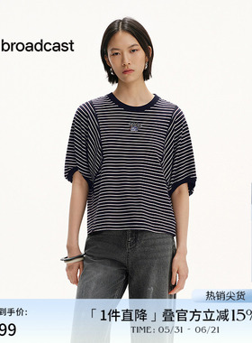 播商场同款航海条纹短袖T恤女春夏美式宽松上衣BDS2YD2538