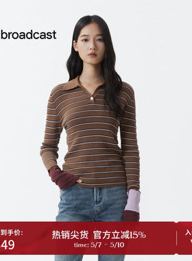 播条纹休闲polo领针织衫女秋季气质拼接毛衣DDS4SD5187