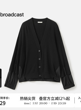播秋季拼接款针织开衫女黑色显瘦上衣BDS3UD3201