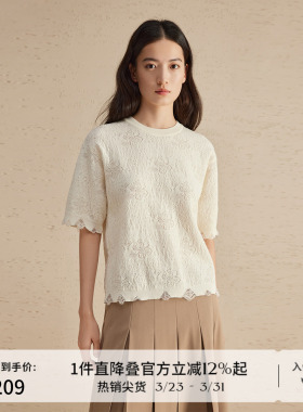 播圆领镂空针织t恤女夏薄款短袖宽松小衫上衣DDR2SD5636