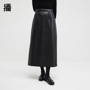 播商场同款 高腰显瘦气质直筒半裙BDR4BD3476 PU皮半身裙女24冬新款