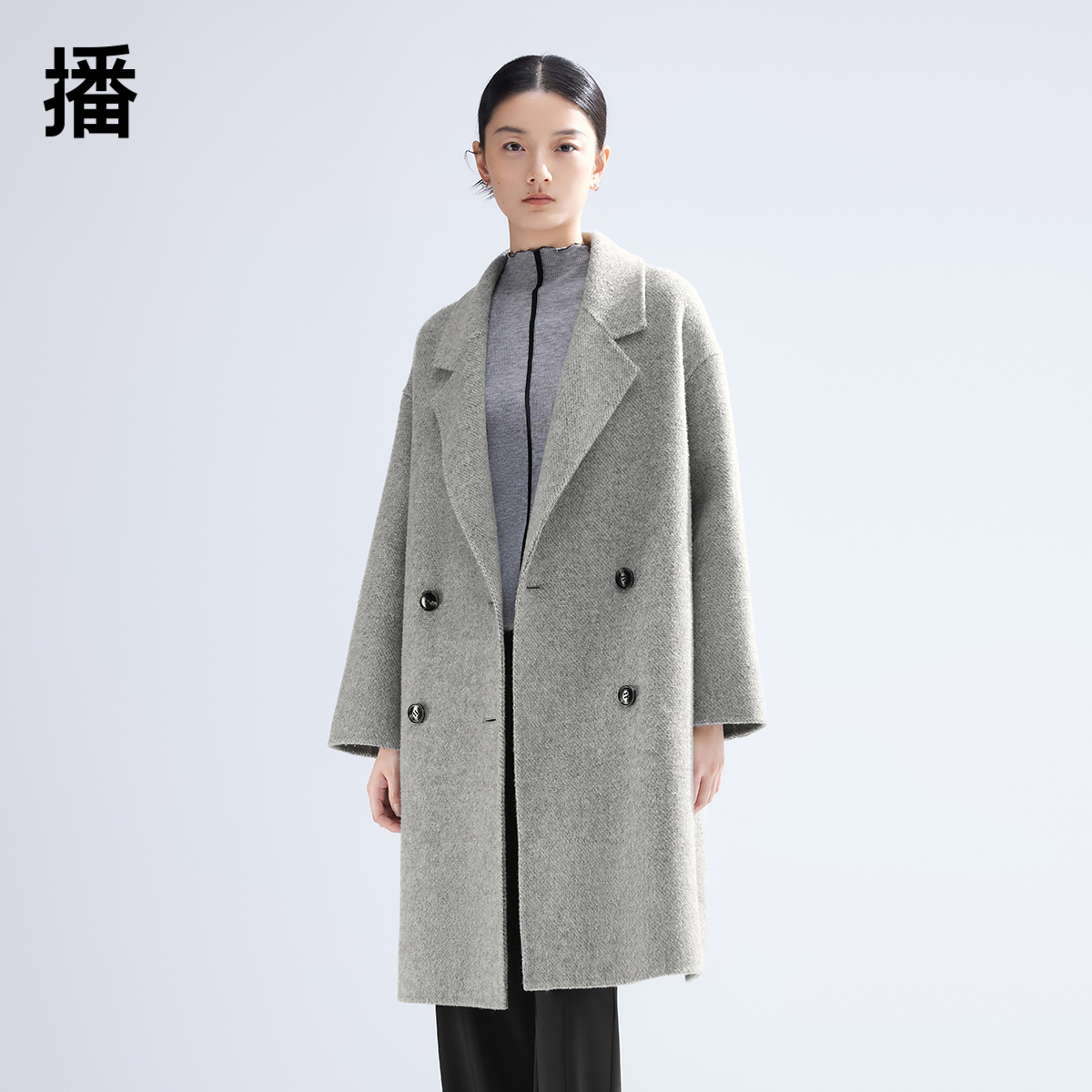 播羊毛中长款翻领毛呢外套女商场同款气质通勤呢子大衣DDR1AD5182