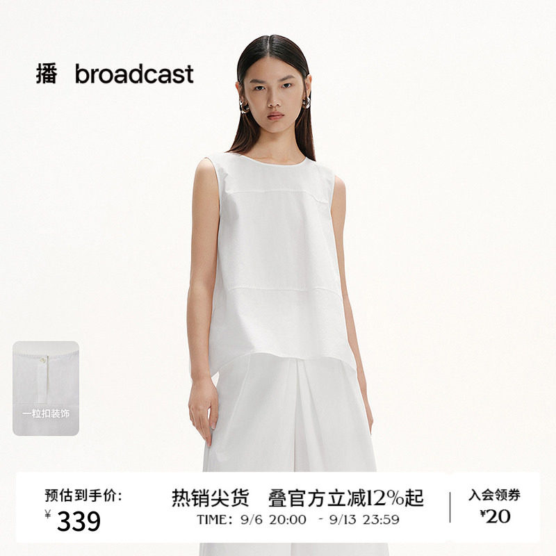 播夏季纯棉法式无袖宽松衬衫女松弛感上衣BDS2HD2609图片