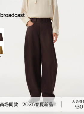 【亚麻】播商场同款休闲宽松弯刀裤女26春季新款长裤BDT1KD1132