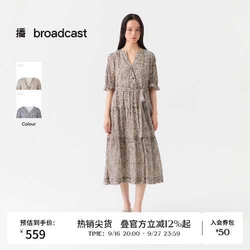 播26夏新品泡泡袖碎花连衣裙女木耳边收腰短袖裙子DDT2LD5677
