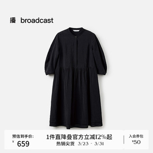 宽松裙子BDS7LD2951 连衣裙女夏新款 播商场同款 黑色简约圆领短袖