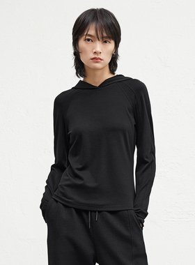 播商场同款黑色连帽领卫衣女24冬新款通勤显瘦内搭BDR4VD3981