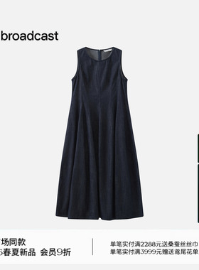 播商场同款深蓝色无袖牛仔连衣裙女26夏季新款复古裙子BDT2LD1678