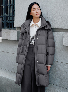 播商场同款白鹅绒连帽半高领羽绒服女24冬新中长款外套BDR4RD4115