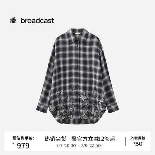 【商场同款】播26春夏宽松格纹衬衫休闲翻领印花衬衣BDT1CD1343