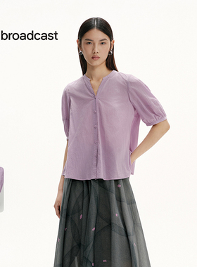 播商场同款紫色灯笼袖短袖衬衫女25夏季新款别致小衫BDS2CD2482