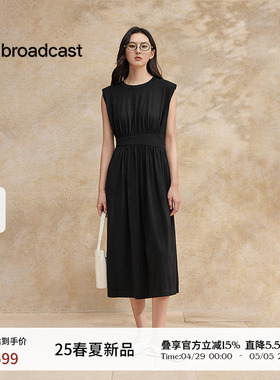 播无袖收腰垂感黑色连衣裙女25夏季新款气质大方长裙DDS2LD5902