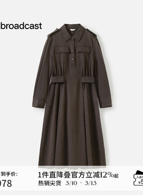 播商场同款工装风长袖翻领连衣裙女秋季新款收腰长裙BDS3LD4644