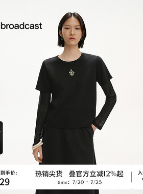 播夏季网纱袖假两件T恤女美式复古上衣BDS2YD2606