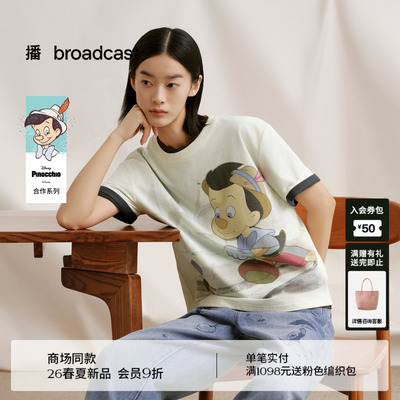 播商场同款迪士尼匹诺曹合作系列落肩短袖T恤女春新款BDT1YD1253