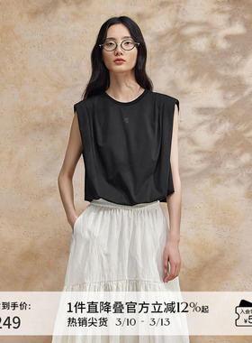 播黑色短袖T恤女商场同款2024夏新款辣妹宽松无袖上衣BDR2YD0727