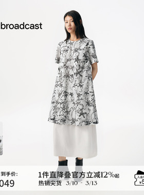 播商场同款圆领印花短袖连衣裙女秋新品甜美长裙BDS3LD4643