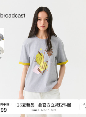 播26夏新品圆领短袖T恤女松弛宽松印花上衣DDT2YD5668