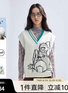 播迪士尼唐老鸭系列商场同款2024新款v领叠穿针织马甲BDR1SD0429