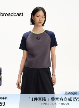 播商场同款撞色圆领短袖T恤女春夏美式上衣BDS2YD2516