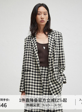 播商场同款棋盘格正肩西装外套女24秋简约气质上衣BDR3XD1883