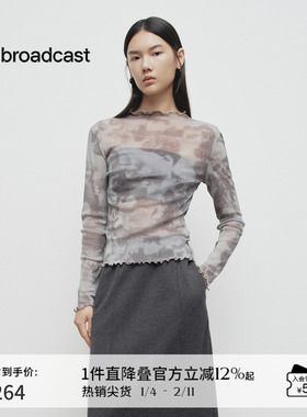 播商场同款木耳花边圆领长袖T恤女25春秋新款微透上衣BDS1HD1566