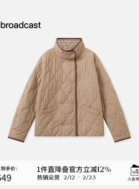 播休闲宽松立领棉衣女秋冬保暖格纹外套上衣DDS4PD5212