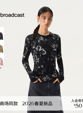 播商场同款晕染印花打底长袖T恤女气质上衣26春新款BDT1YD1222