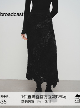 播商场同款镂空蕾丝花边裙摆针织半身裙女25春季新款BDS1BD1083