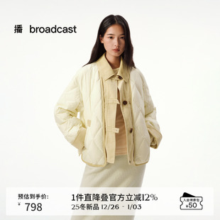 播撞色翻领短款 宽松保暖外套DDS4RD5278 几何绗线羽绒服女冬季