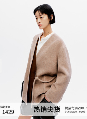 播商场同款慵懒风短款24冬新休闲宽松毛呢外套大衣女BDR4AD3709
