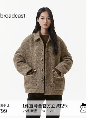 播短款复古翻领毛呢外套女冬季宽松时髦上衣DDS4AD5122
