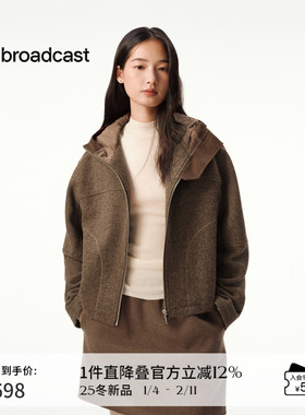 【羊毛】播复古运动感连帽短外套女秋冬宽松上衣DDS4WD5135