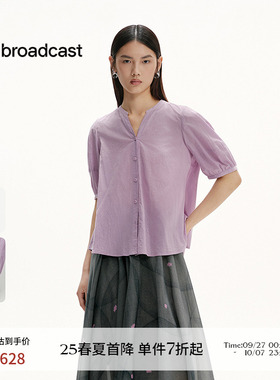 播商场同款紫色灯笼袖短袖衬衫女25夏季新款别致小衫BDS2CD2482