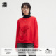新款 播商场同款 新年红色圆领卫衣女24冬季 宽松刺绣上衣BDR4VD3978