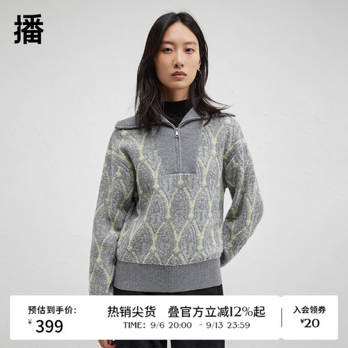 时尚简约拉链外翻领，袖口罗纹针织