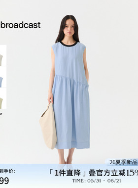 播法式度假风无袖连衣裙女26夏季新款撞色圆领裙子DDT2LD5663