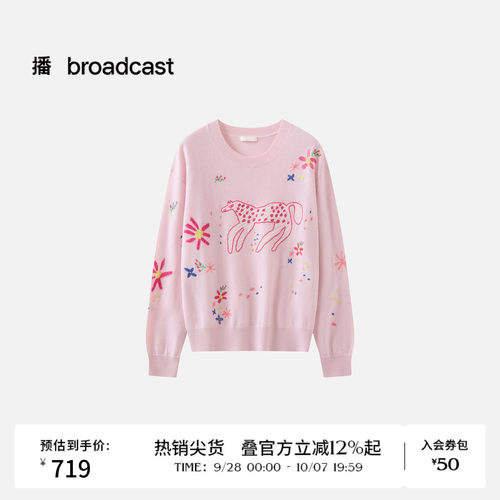 【艺术家合作】商场同款播26春夏宽松粉色提花针织衫26BDT1SD1403