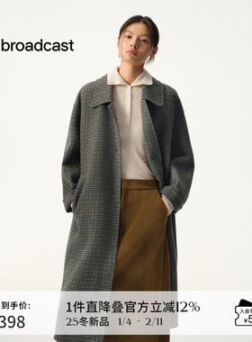 播商场同款超长款格纹牛角扣羊毛呢宽松外套女25冬新款BDS4AD3876