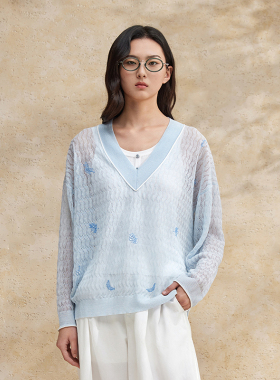 播花朵刺绣针织衫薄款2024女夏季商场同款镂空罩衫上衣BDR2SD0755