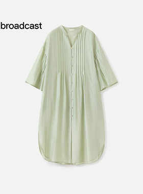 播商场同款宽松绿色短袖连衣裙女25秋新款飘逸气质半裙DDS3LD5015