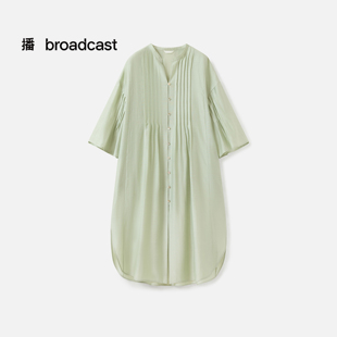 飘逸气质半裙DDS3LD5015 连衣裙女25秋新款 播商场同款 宽松绿色短袖