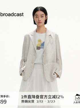 播商场同款简约浅色亚麻小西装女夏新款休闲宽松外套BDS2XD2521