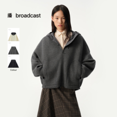 播商场同款灰色拉链毛呢外套女25秋冬新款短款上衣BDS4AD3124