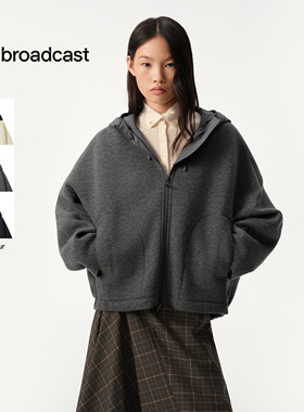 播商场同款灰色拉链毛呢外套女25秋冬新款短款上衣BDS4AD3124