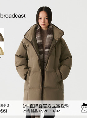 播撞色包边长款立领羽绒服女冬季宽松落肩外套DDS4RD5250